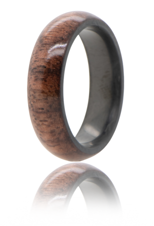 Ring featuring a walnut wood exterior and a forged carbon fiber interior.