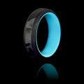 Blue glow ring featuring a filament wound carbon fiber exterior with beveled edges. 