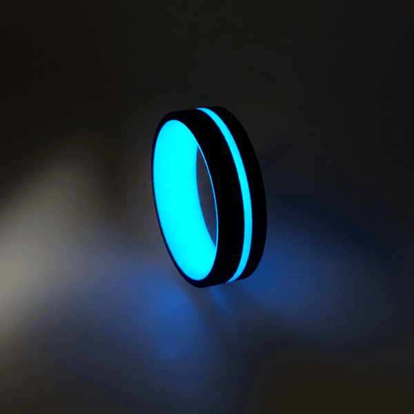 Polished Carbon Fiber Wave Pattern Ring with Blue Glow Resin