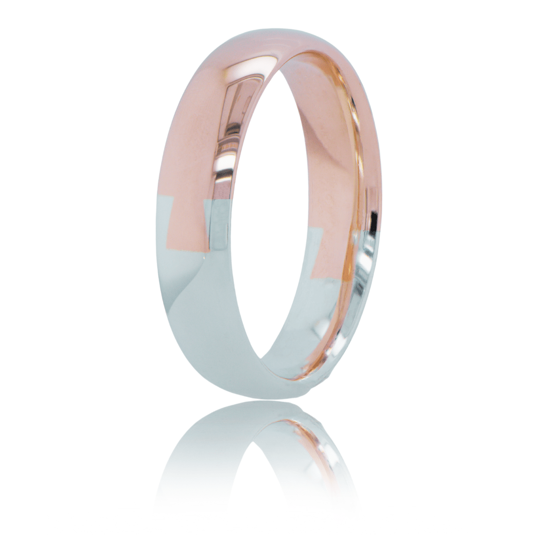 Radius ring made from 50% gold and 50% silver connected with a square joint.