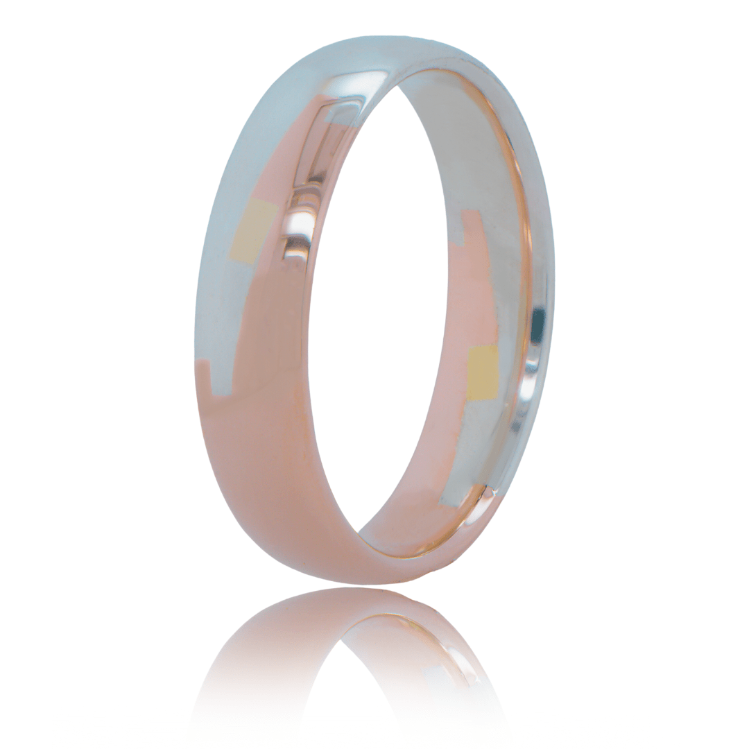 Radius ring made with 50% gold and 50% silver connected with a rectangular joint and one gold pin.