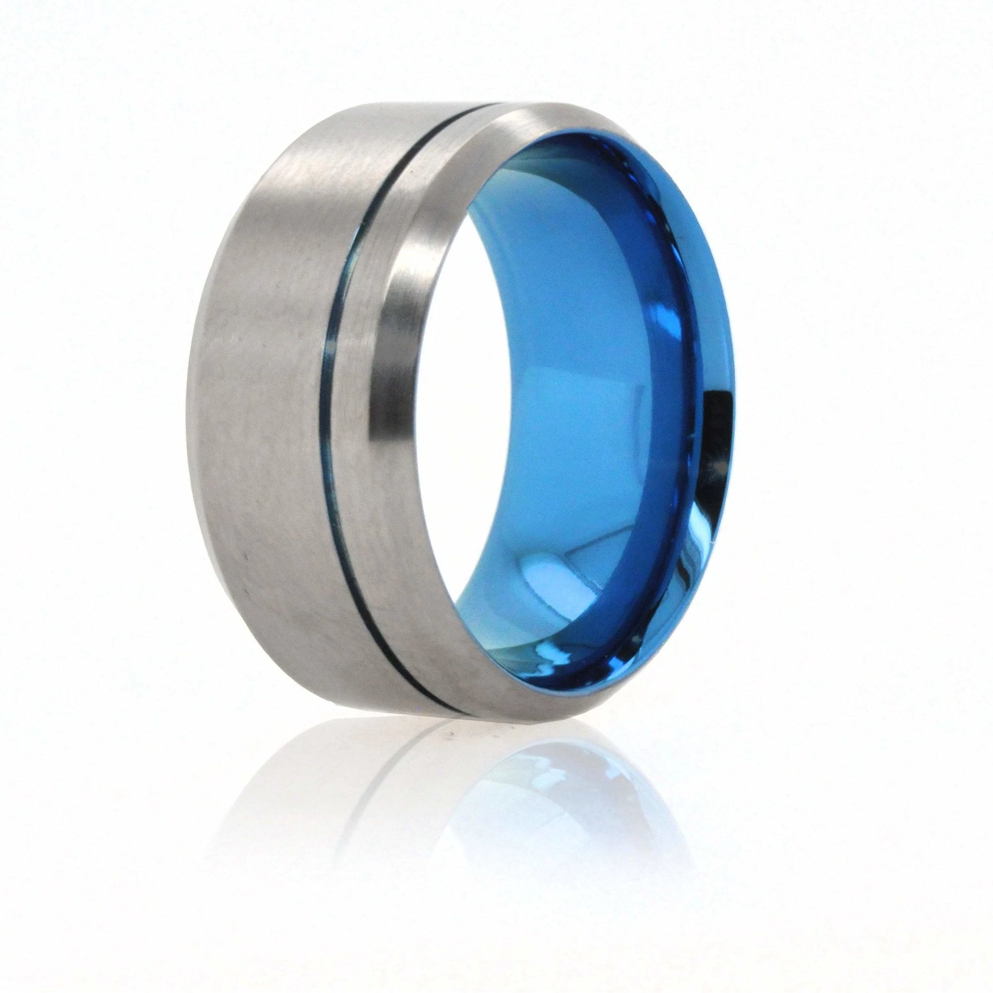 Wedding Band - Solid Titanium Exterior with an Anodized Titanium Interior. Handmade by Carbon6 Rings. 