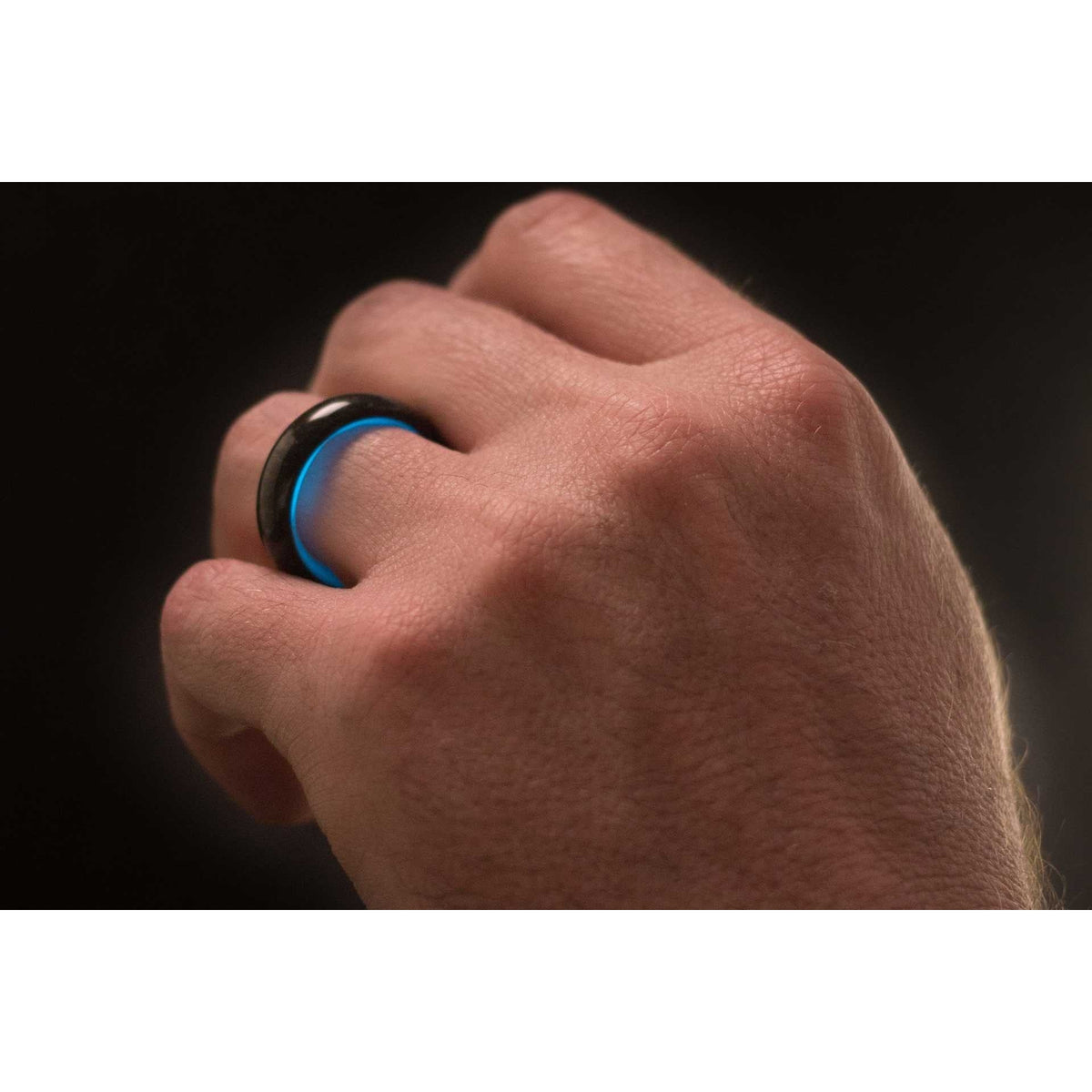Mens Carbon Fiber Blue Glow Ring Customer Action Shot