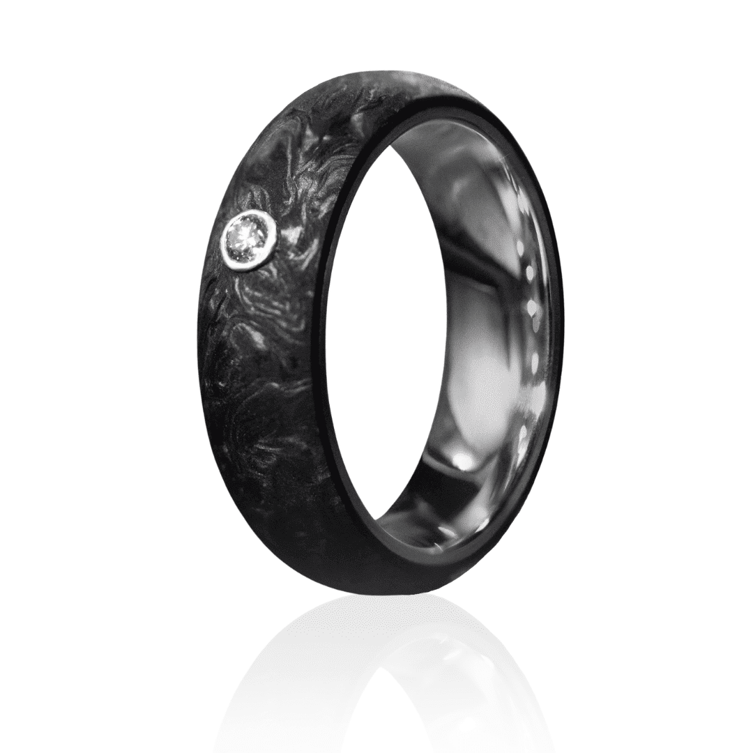 Carbon Gold Ring with Diamond Inset