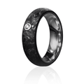 Forged carbon radius ring with a small diamond inset and gold interior. 