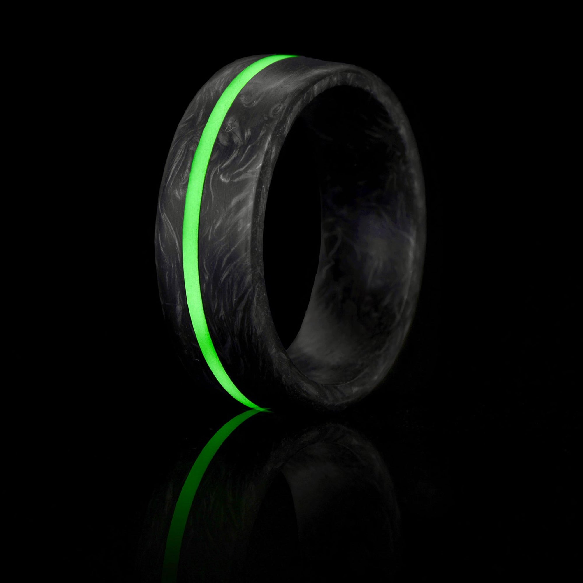 Carbon Fiber Ring with center inlayed green glow stripe.