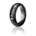 Damascus Steel ring with exterior scales pattern and forged carbon fiber interior. 