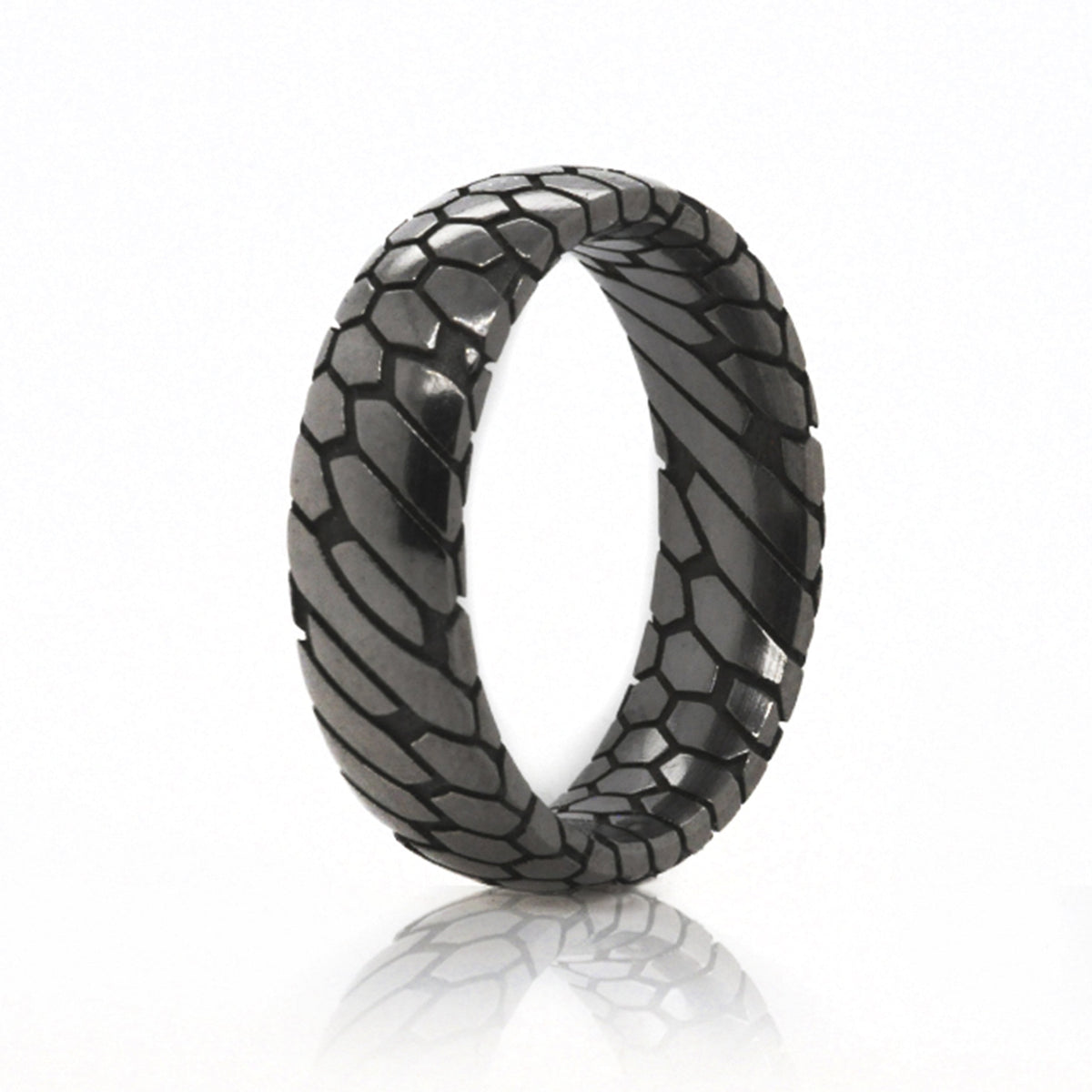 Sterling Silver band with Black Rhodium Plating Featuring elongated hexagon design.