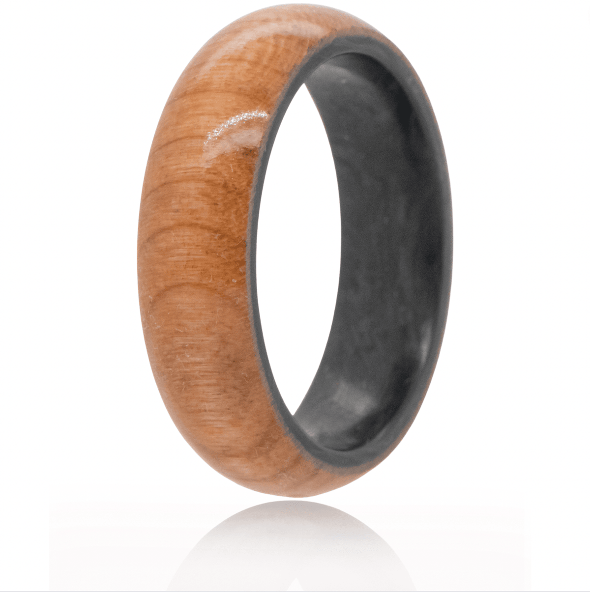 Cherry wood ring with forged carbon fiber interior. 