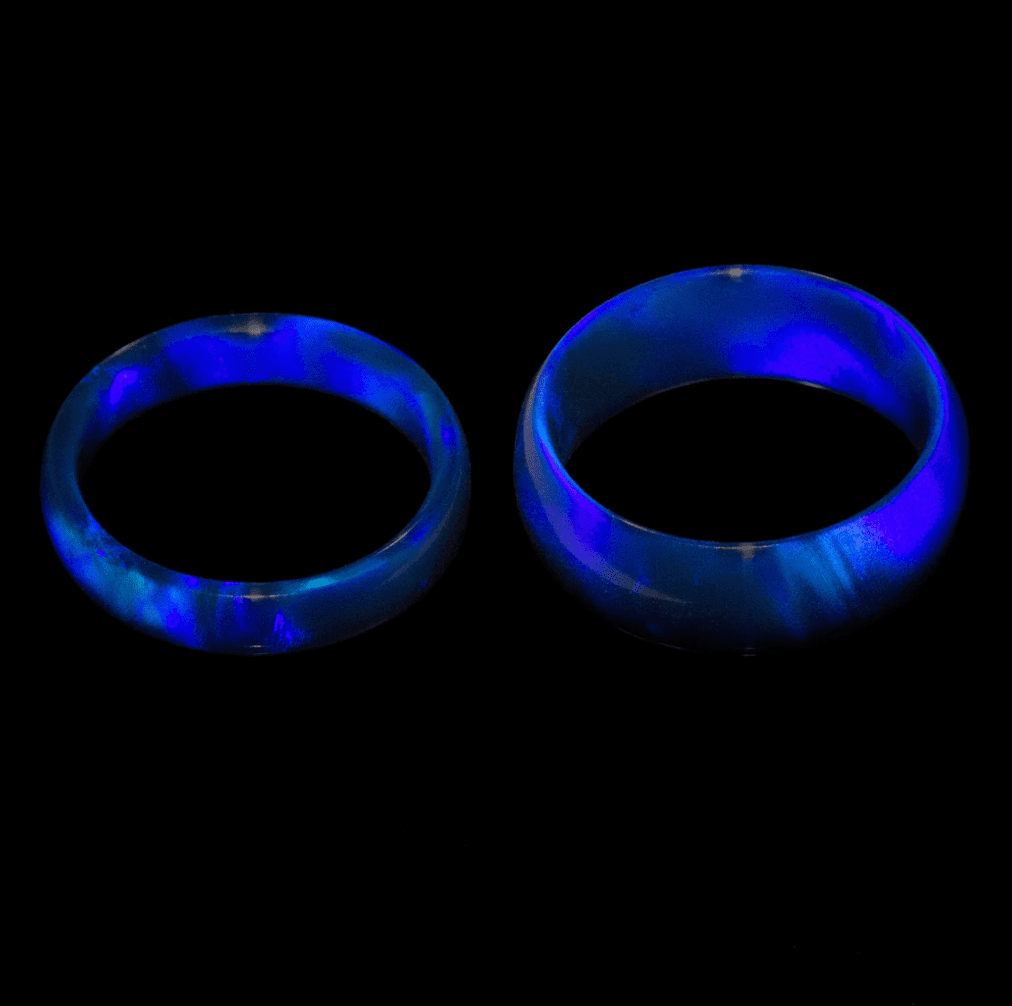 Two blue opal rings in 4mm and 6mm widths. 