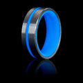 Blue Glow Ring with Titanium exterior and a center glow stripe.