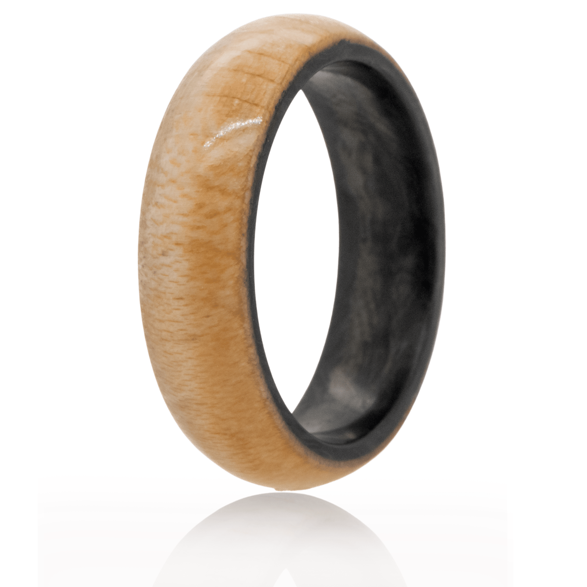 Maple wood ring with forged carbon fiber interior. 