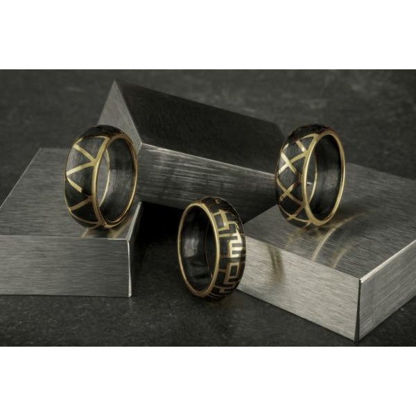 18 Karat Yellow Gold Ring with Forged Carbon Fiber Interior. Made by Carbon6 Rings. 